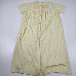 Vintage‎ Barbizon Nightgown Womens Large Yellow Lace Trim Button Front Sleepwear